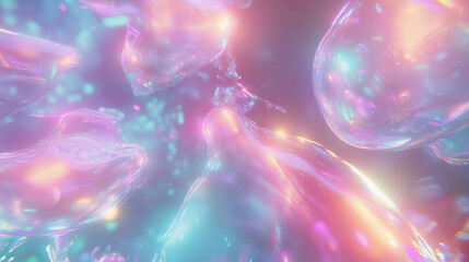 Poster - Futuristic holographic data streams and floating abstract forms for digital design