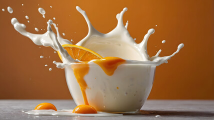 Aufkleber - fresh milk splash with orange slices