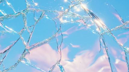 Poster - Iridescent broken glass on sky background for abstract decorative design