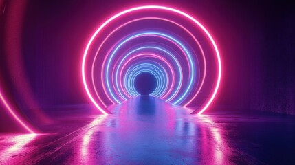 Poster - Glowing neon lines form a vibrant, swirling circular arrow reflecting on a dark surface. The dynamic energy is captivating.