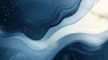Wall Mural - abstract blue and white waves with golden sparkling particles