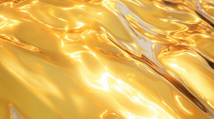 Poster - Shiny liquid metal texture with golden waves for luxurious design