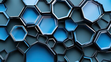 Poster - Abstract blue hexagons background, tech design