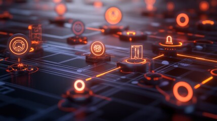 Aufkleber - Close up of circuit board with various icons and photographic elements for technology background