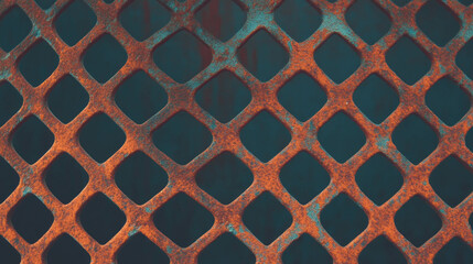 Aufkleber - Rustic metal mesh grid with textured rusty surface for industrial background design