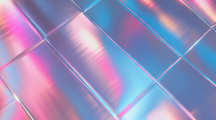 Poster - Vibrant metallic grid background with sharp lines and colorful reflections for abstract design