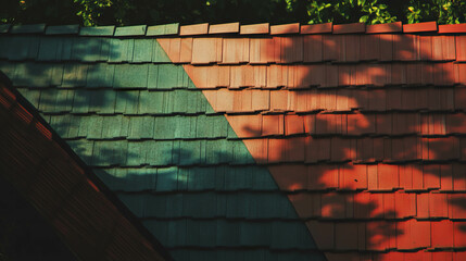 Aufkleber - Colorful roof tiles background with shadows and layers in outdoor setting