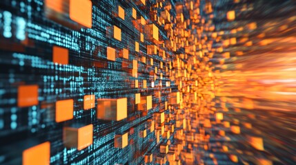 Poster - Data stream, cubes, digital, abstract, technology, background, future, concept