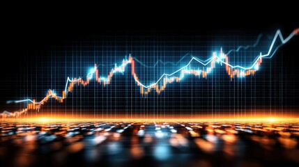 Poster - Stock market chart with glowing orange and blue background displaying financial data and trends