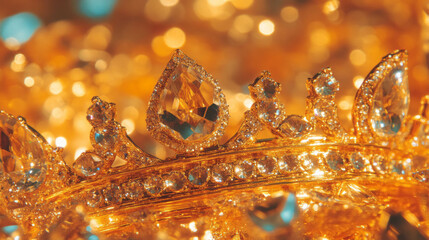 Poster - Luxurious gold crown background with sparkling gems and ornate details