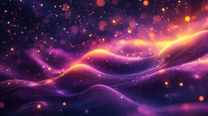 Wall Mural - an abstract image of glowing particles and wavy purple forms