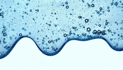 Poster - macro shot of blue gel with trapped air bubbles, abstract liquid texture, transparent cosmetic serum, skincare concept

