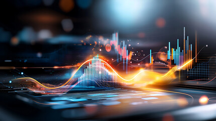 Poster - dynamic data visualization digital space infographic tech environment close-up view innovation insig