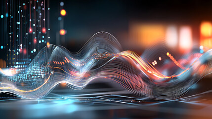 Poster - Dynamic data visualization waves digital realm abstract art futuristic environment close-up perspective technology concept