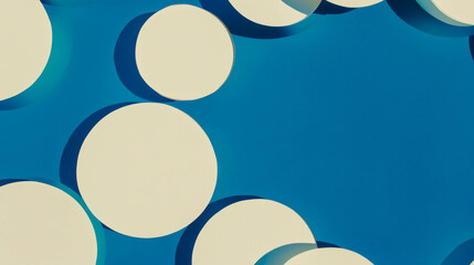 Poster - Modern abstract design with overlapping paper cutout circles on blue background