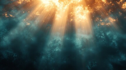 Wall Mural - Radiant light beams shining through layered clouds and sky