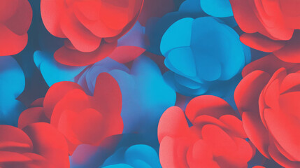 Poster - Vibrant paper cutout flowers background in red and blue for creative design