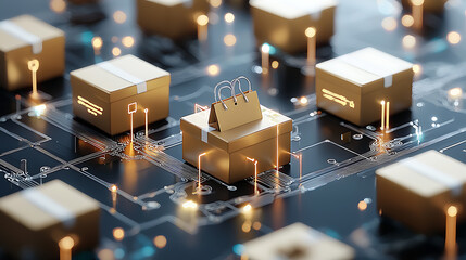 Poster - Innovative packaging solutions in e-commerce digital landscape visual content futuristic aerial view security concepts
