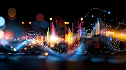 Poster - Vibrant sound waves visualization digital art abstract background night scene high-tech concept