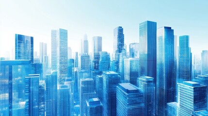 Poster - Futuristic blue cityscape with digital skyscrapers.