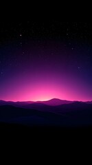 a vibrant purple and pink night sky over silhouetted mountain ridges