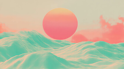 Aufkleber - Pastel colored sky with distorted sun and abstract waves