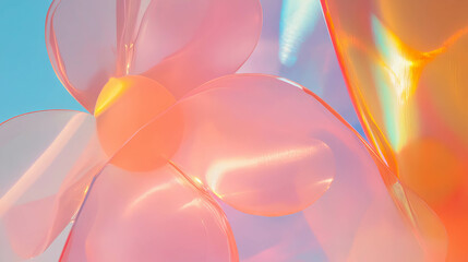 Aufkleber - Vibrant floral art with translucent plastic flowers in bright light