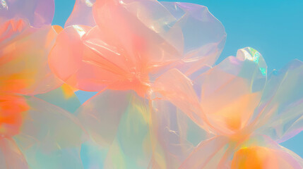 Poster - Translucent plastic cutout flowers against blue sky – abstract art for creative design
