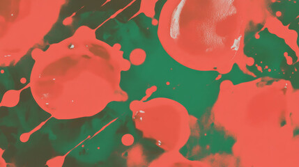 Poster - Vivid red and green ink blots creating dynamic abstract contrast