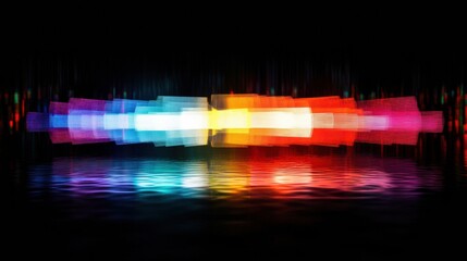 Aufkleber - Colorful light patterns create vibrant reflections on a dark surface in a digital art installation. Generative AI