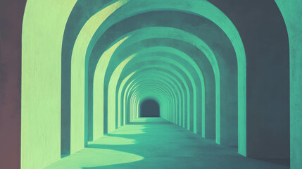 Poster - Endless corridor of repeating arches in abstract background design
