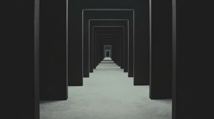 Poster - Surreal infinite corridor with repeating doorways in empty rooms for artistic design or background