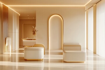 Poster - Elegant modern interior design featuring minimalist furniture and soft lighting in a spacious room. Generative AI