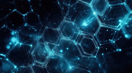 Poster - Abstract digital network connection, glowing hexagons, dark background, tech concept