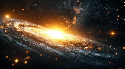 Wall Mural - Golden spiral galaxy, cosmic dust, space, background, artwork, science, astronomy, education