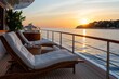 © Milos - A stunning sunset view from a luxurious yacht, showcasing tranquil waters and a relaxed atmosphere with comfortable lounge chairs, perfect for a serene getaway experience.