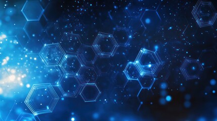 Poster - Abstract Blue Hexagon Network; Technology Background