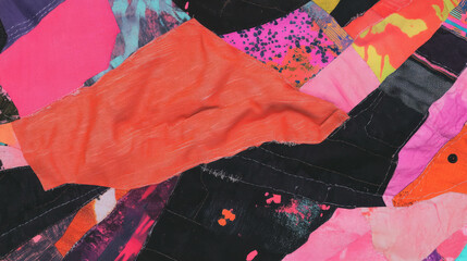 Poster - Vibrant quilt pattern of sewn fabric scraps for artistic design inspiration