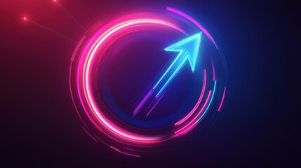 Poster - neon arrow: a futuristic and vibrant illustration of an upward arrow within a glowing circle, symbol