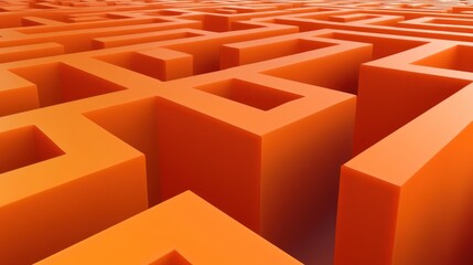 Orange Maze, Complex Path, 3D Render, Abstract Background, Problem Solving