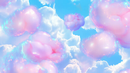 Poster - Dreamy cotton candy clouds against a vibrant blue sky for whimsical designs