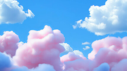 Poster - Fluffy cotton candy clouds against a blue sky – serene and dreamy background for creative design