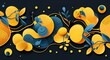 © Arceli - yellow decorative patterns abstract cartoon on plain dark black background illustration