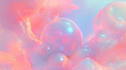 Poster - Dreamy pastel fantasy with glowing orbs for creative background design