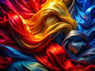Poster - Enchanting Swirling Fabric: Red, Blue, Yellow Abstract Fashion Photography