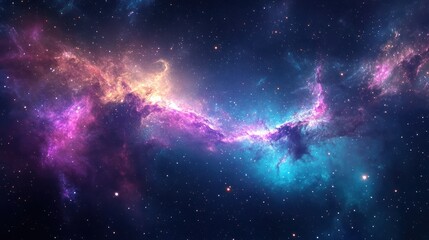 Cosmic Nebula Pink, blue gas clouds collide in space, stars background, space exploration