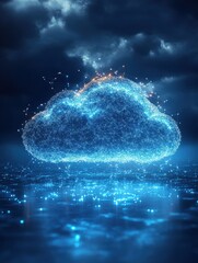 Poster - creative glowing polygonal cloud on blue background. cloud computing and data concept. 3d rendering.