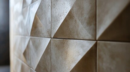 Wall Mural - geometric patterned wall tile showing diagonal shadow light texture