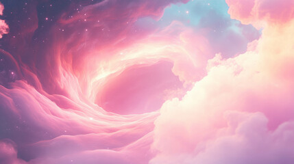 Poster - Ethereal cloud vortex with soft smoke swirls in dreamy pastel sky