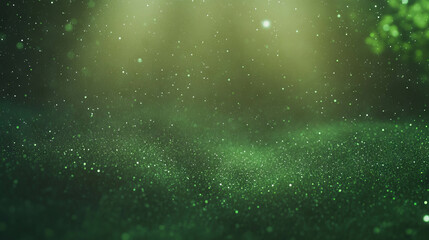 Poster - Glowing green dust particles in soft light for festive design and decoration